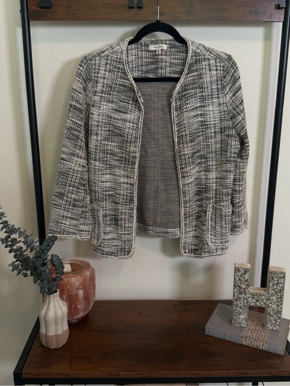 Max Studio Textured Open Front Cardigan Jacket Medium